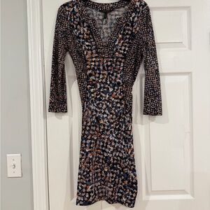 BCBGMaxAzria Long Sleeve Geometric Dress - Black and Orange